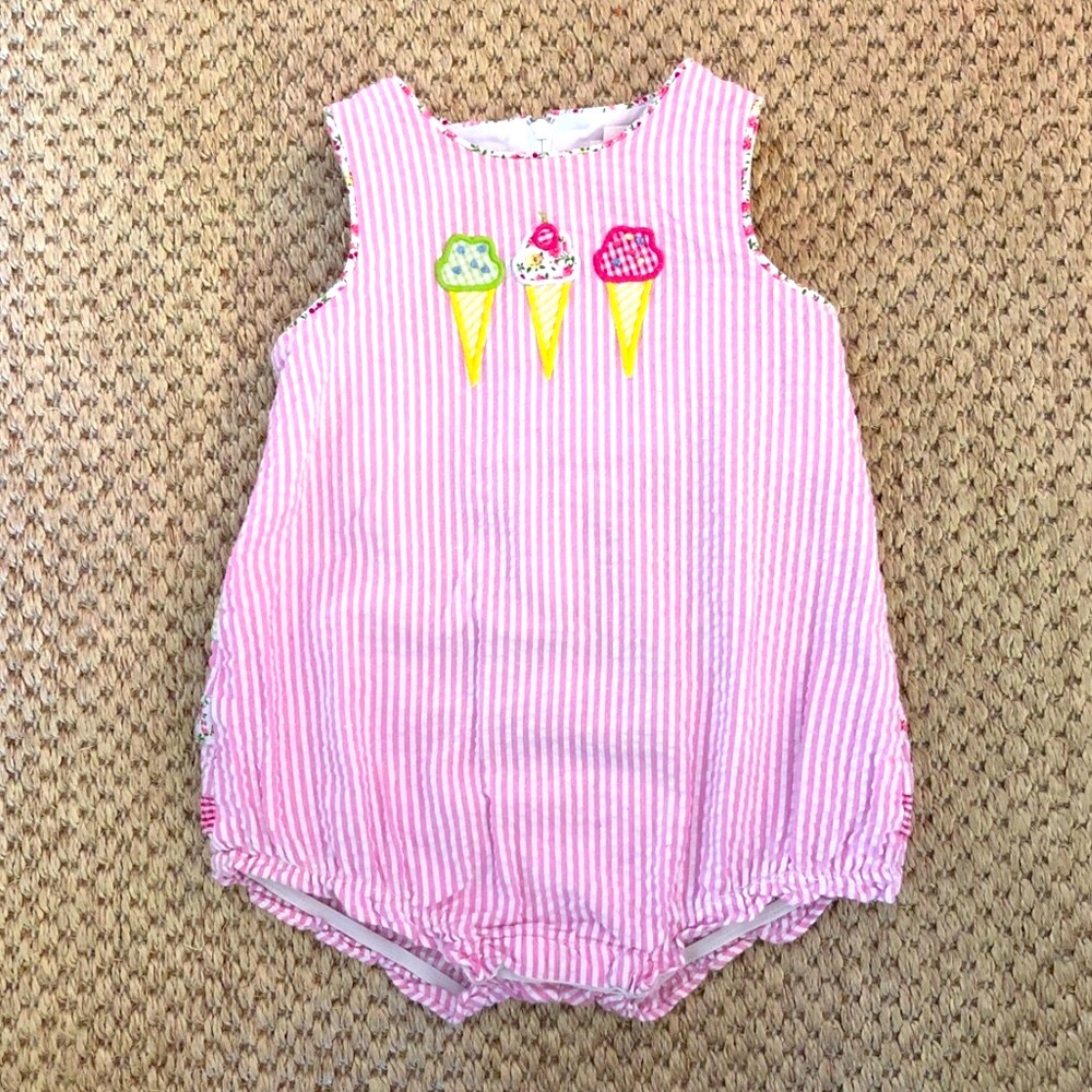 Adorable pink seersucker Florence Eiseman bubble — 12mo LIKE NEW